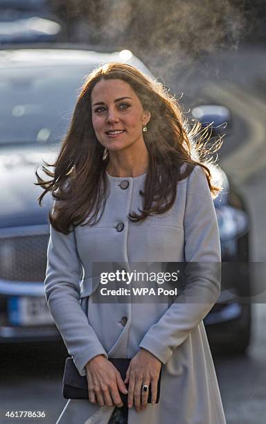 Catherine, Duchess of Cambridge arrives to attend a coffee morning at Family Friends in Kensington on January 19, 2015 in London, England. Family...