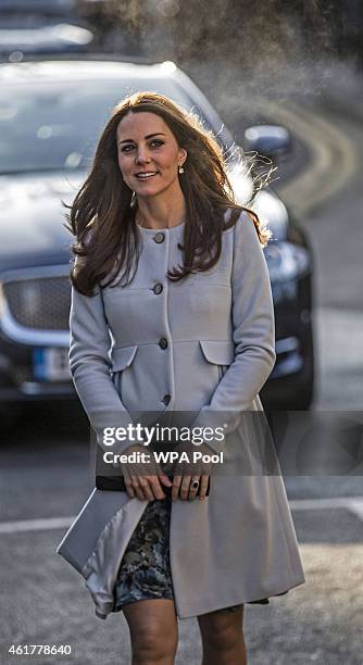 Catherine, Duchess of Cambridge arrives to attend a coffee morning at Family Friends in Kensington on January 19, 2015 in London, England. Family...