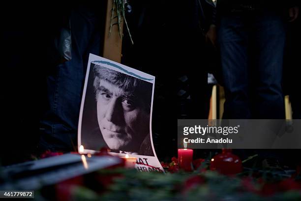 People light candles during a commemoration ceremony following a march on the 8th death anniversary of Hrant Dink, former editor-in-chief of the...