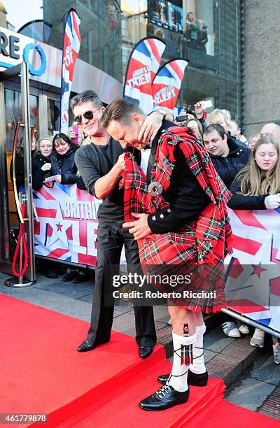 Simon Cowell and David Walliams attends the Edinburgh auditions for 'Britain's Got Talent' at Edinburgh Festival Theatre on January 19, 2015 in...