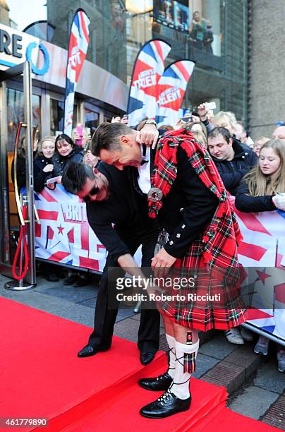 Simon Cowell and David Walliams attends the Edinburgh auditions for 'Britain's Got Talent' at Edinburgh Festival Theatre on January 19, 2015 in...