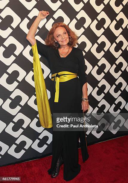 Fashion Designer Diane Von Furstenberg attends the "Journey Of A Dress" premiere opening party at Wilshire May Company Building on January 10, 2014...