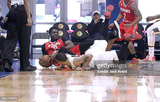 Clint Capela of the Rio Grande Valley Vipers steals the ball against the Erie Bayhawks during the 2015 NBA D-League Showcase presented by SAMSUNG on...