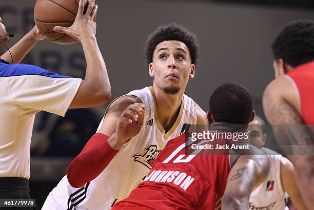 John Bohannon of the Erie Bayhawks gets ready to jump for the ball against the Rio Grande Valley Vipers during the 2015 NBA D-League Showcase...