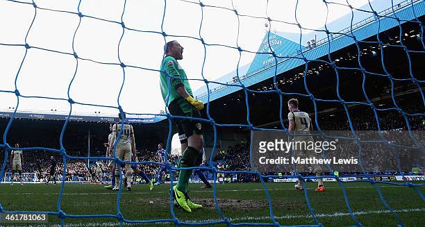 Paddy Kenny of Leeds United shows his frustration, after Reda Johnson of Sheffield Wednesday scores a goal during the Sky Bet Championship match...