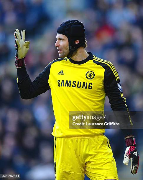 Petr Cech of Chelsea in action during the Barclays Premier League match between Hull City and Chelsea at KC Stadium on January 11, 2014 in Hull,...