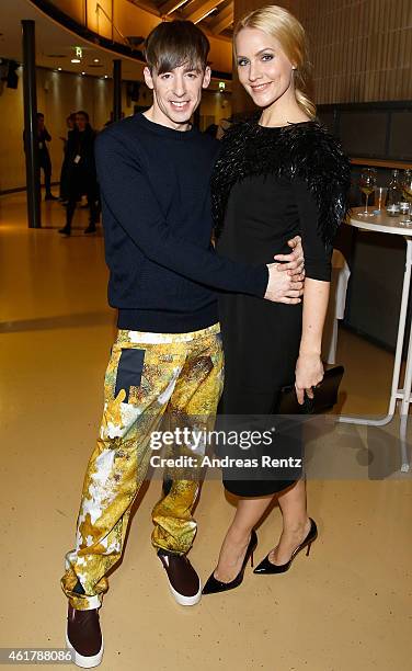 Kilian Kerner and Judith Rakers attend the Kilian Kerner show during the Mercedes-Benz Fashion Week Berlin Autumn/Winter 2015/16 at Kosmos on January...
