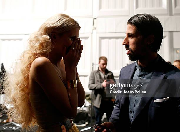 Model Lena Gercke and german soccer player Sami Khedira are seen backstage ahead of the It's Showtime - Maybelline New York 100th Anniversary show...