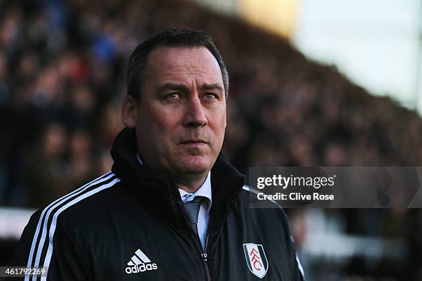 Manager René Meulensteen of Fulham looks on before the Barclays Premier League match between Fulham and Sunderland at Craven Cottage on January 11,...
