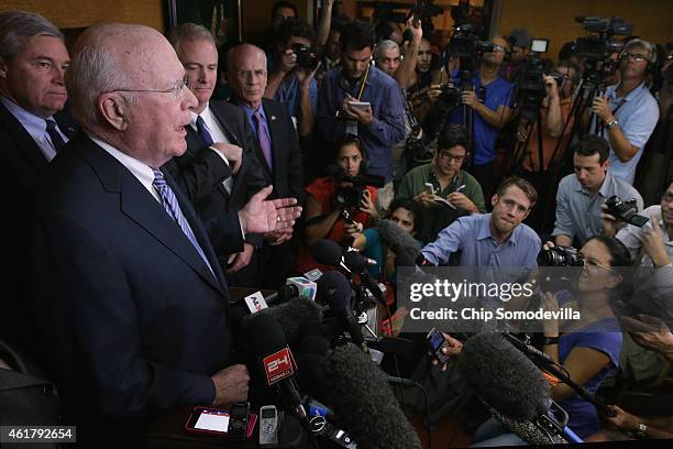 Sen. Sheldon Whitehouse , Sen. Patrick Leahy , Rep. Chris Van Hollen and Rep. Peter Welch hold a news conference at the Hotel Saratoga January 19,...
