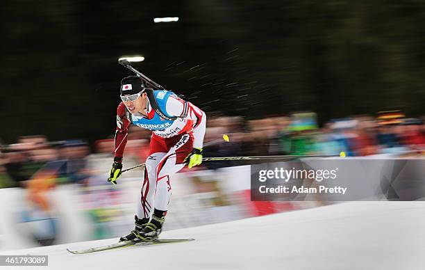 Hidenori Isa of Japan in action during the 20km mens individual on day four of the E.On IBU World Cup Biathlonon January 11, 2014 in Ruhpolding,...