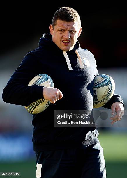 Bath first team coach Toby Booth looks on prior to the Amlin Challenge Cup match between Newport Gwent Dragons and Bath at Rodney Parade on January...