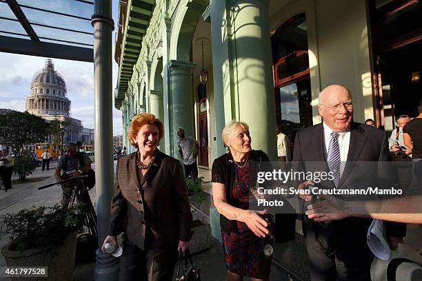 Sen. Patrick Leahy , his wife Marcelle Pomerleau and Sen. Debbie Stabenow leave the hotel Saratoga at the end of their 3 day visit on January 19 in...