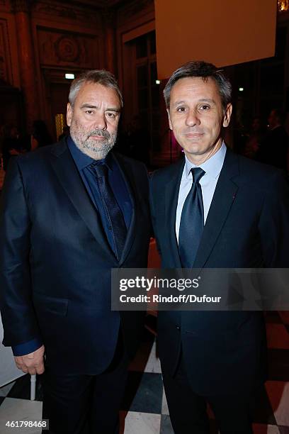 Director Luc Besson and President of Monnaie de Paris, Christophe Beaux attend Luc Besson receives the First 'Gold Medal of the Academy of Arts and...