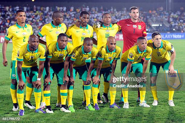 South Africa's players pose for a team photo ahead of the 2015 Africa Cup of Nations Group C soccer match between Algeria and South Africa at the...