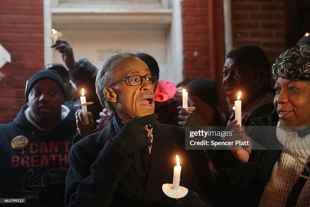 Rev. Al Sharpton Leads Vigils Around New York To Sites Of Recent Police Involved Deaths