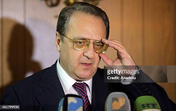 Russian Deputy Foreign Minister Mikhail Bogdanov speaks during a press conference at the Russian embassy in Baghdad, Iraq on January 19, 2015.