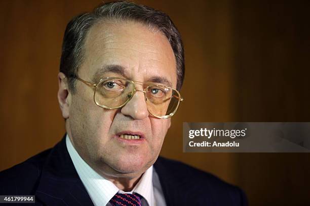 Russian Deputy Foreign Minister Mikhail Bogdanov speaks during a press conference at the Russian embassy in Baghdad, Iraq on January 19, 2015.