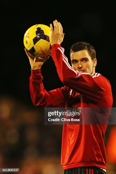 Adam Johnson of Sunderland celebrates with the match ball after scoring a hat trick during the Barclays Premier League match between Fulham and...