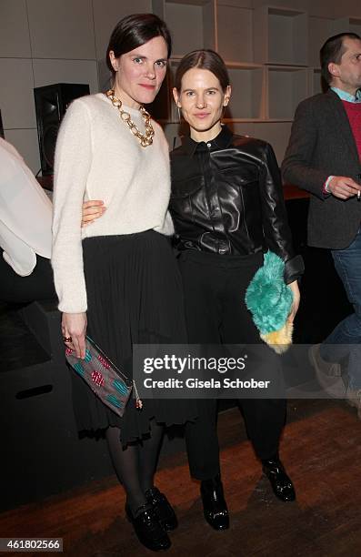 Fritzi Haberlandt and Aino Laberenz attend the LaLa Berlin Dinner with Cinderella during the Mercedes-Benz Fashion Week Berlin Autumn/Winter 2015/16...