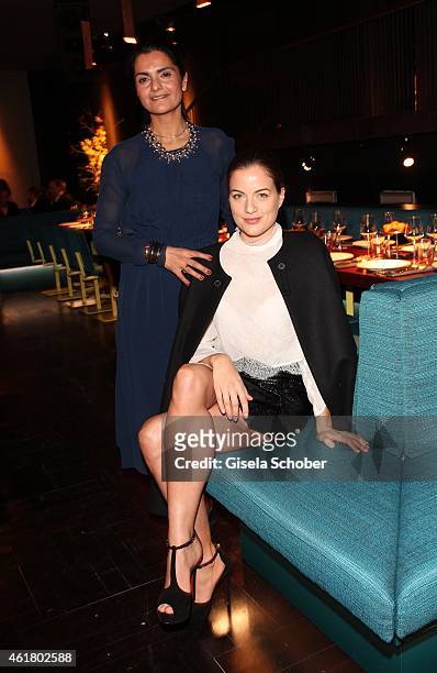Designer Leyla Piedayesh and Cleo von Adelsheim attend the LaLa Berlin Dinner with Cinderella during the Mercedes-Benz Fashion Week Berlin...