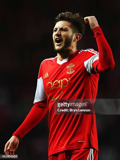 Adam Lallana of Southampton reacts during the Barclays Premier League match between Southampton and West Bromwich Albion at St Mary's Stadium on...
