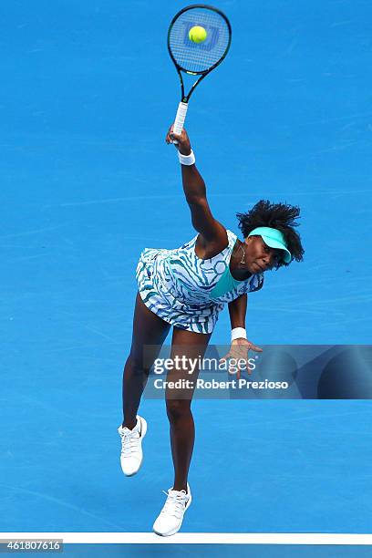 Venus Williams of the United States serves in her first round match against Maria-Teresa Torro-Flor of Spain during day two of the 2015 Australian...