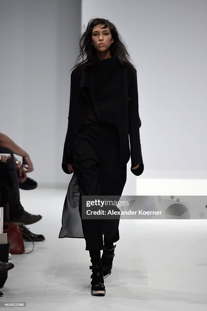 A model walks the runway at the Aleks Kurkowski show during the... News ...