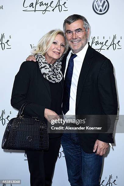Sabine Christiansen and Norbert Medus attend the 'Amazing Lang Lang' World Premiere Fragrance Launch at Galeries Lafayette on January 19, 2015 in...