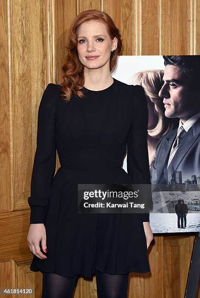 Jessica Chastain attends a photocall for 'A Most Violent Year' at The Soho Hotel on January 20, 2015 in London, England.
