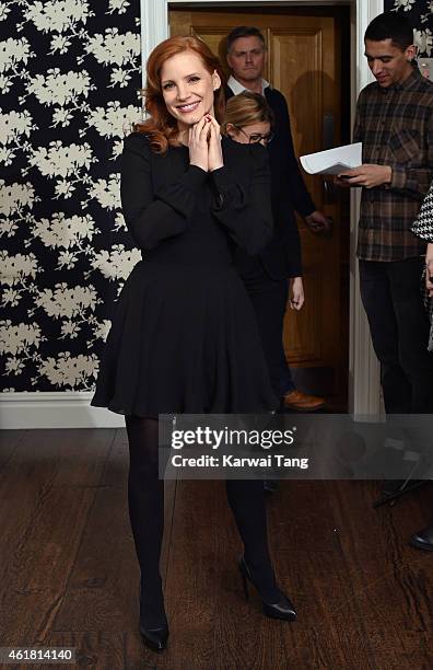 Jessica Chastain attends a photocall for 'A Most Violent Year' at The Soho Hotel on January 20, 2015 in London, England.