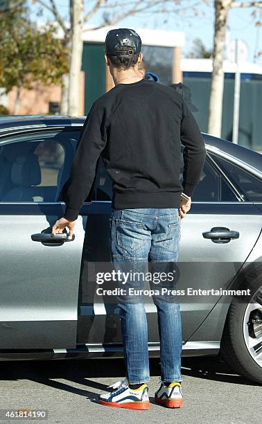 Real Madrid football player Cristiano Ronaldo is seen leaving his son's school on January 19, 2015 in Madrid, Spain.