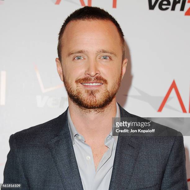 Actor Aaron Paul arrives at the 14th Annual AFI Awards at Four Seasons Hotel Los Angeles at Beverly Hills on January 10, 2014 in Beverly Hills,...