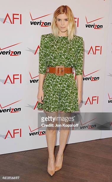 Actress Kate Mara arrives at the 14th Annual AFI Awards at Four Seasons Hotel Los Angeles at Beverly Hills on January 10, 2014 in Beverly Hills,...