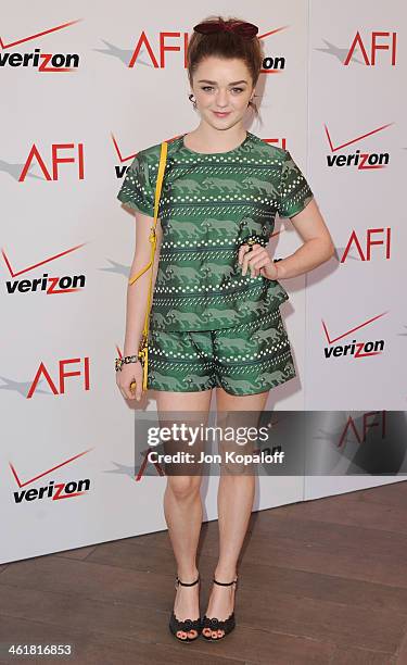 Actress Maisie Williams arrives at the 14th Annual AFI Awards at Four Seasons Hotel Los Angeles at Beverly Hills on January 10, 2014 in Beverly...