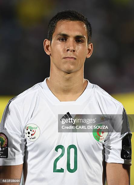 Algeria's defender Aissa Mandi poses ahead of the 2015 African Cup of Nations group C football match between Algeria and South Africa in Mongomo on...