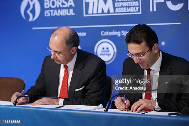 Business partnership documents are signed by Xavier Rolet, CEO of London Stock Exchange Group and Ibrahim M. Turan, Chairman and CEO of Borsa...