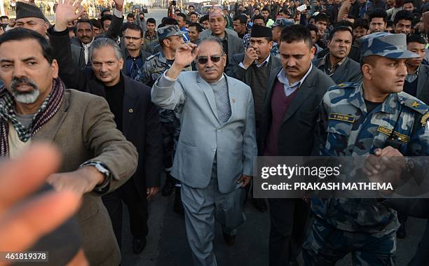 Former Nepalese Prime Minister and Unified Communist Party of Nepal chairman, Pushpa Kamal Dahal, also known as Prachanda and vice chairman Baburam...