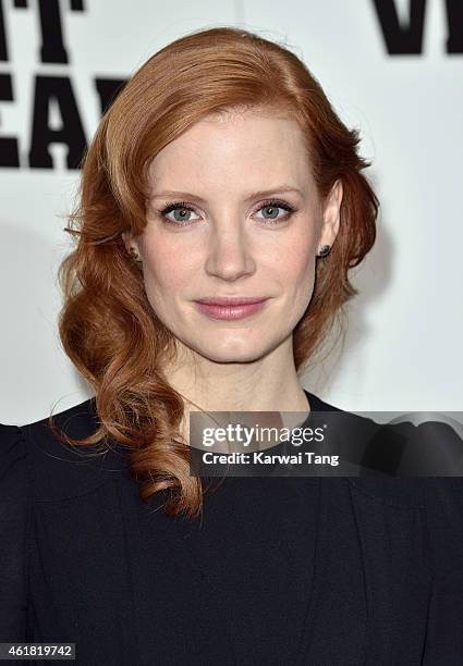 Jessica Chastain attends a photocall for 'A Most Violent Year' at The Soho Hotel on January 20, 2015 in London, England.