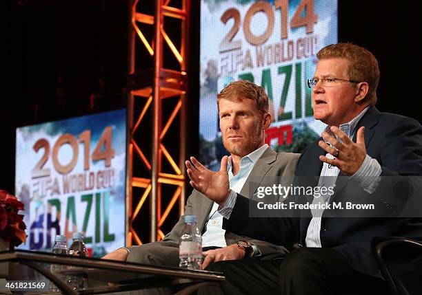 Alexi Lalas, soccer studio analyst and U.S. Men's National Team defender during the 1994 FIFA World Cup, and Jed Drake, Senior Vice President and...