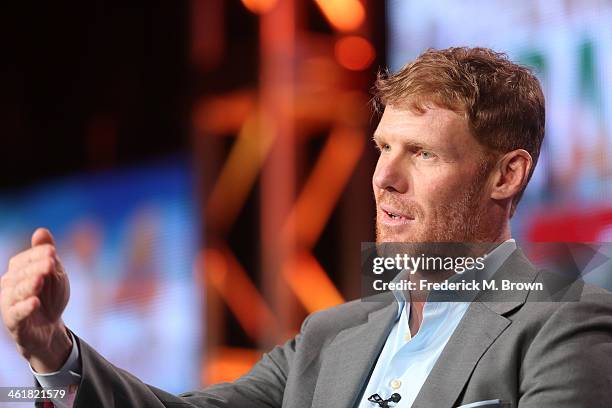 Alexi Lalas, soccer studio analyst and U.S. Men's National Team defender during the 1994 FIFA World Cup, speaks onstage during the '2013 FIFA World...