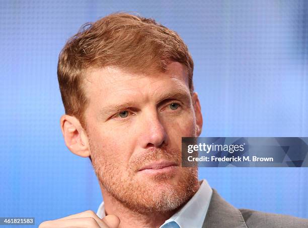 Alexi Lalas, soccer studio analyst and U.S. Men's National Team defender during the 1994 FIFA World Cup, speaks onstage during the '2013 FIFA World...