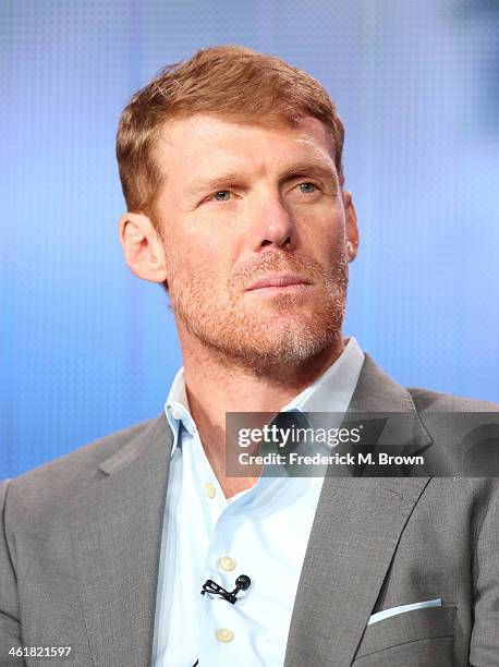 Alexi Lalas, soccer studio analyst and U.S. Men's National Team defender during the 1994 FIFA World Cup, speaks onstage during the '2013 FIFA World...