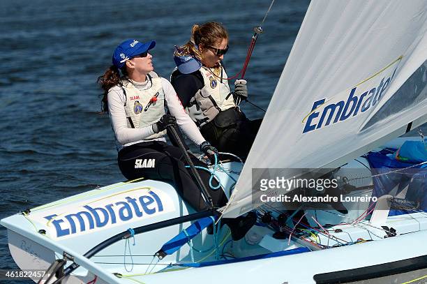 Isabel Swan and Renata Decnop sail on Sao Francisco beach for the Brazil Sail Cup 2014 on January 11, 2014 in Rio de Janeiro, Brazil.