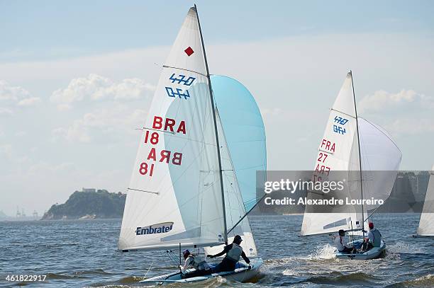 Isabel Swan and Renata Decnop sail on Sao Francisco beach for the Brazil Sail Cup 2014 on January 11, 2014 in Rio de Janeiro, Brazil.