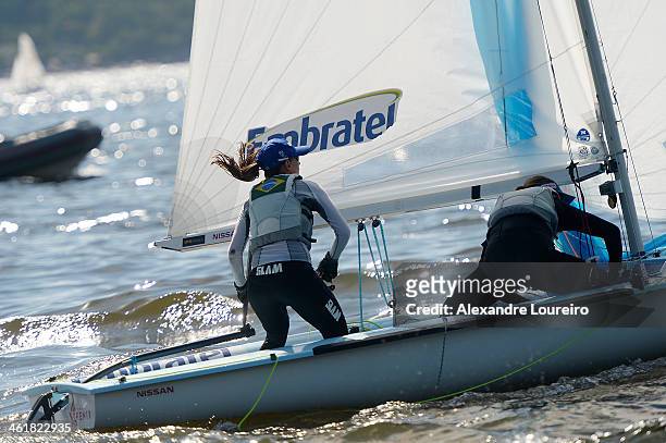 Isabel Swan and Renata Decnop sail on Sao Francisco beach for the Brazil Sail Cup 2014 on January 11, 2014 in Rio de Janeiro, Brazil.