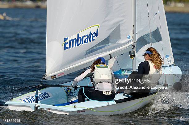 Isabel Swan and Renata Decnop sail on Sao Francisco beach for the Brazil Sail Cup 2014 on January 11, 2014 in Rio de Janeiro, Brazil.