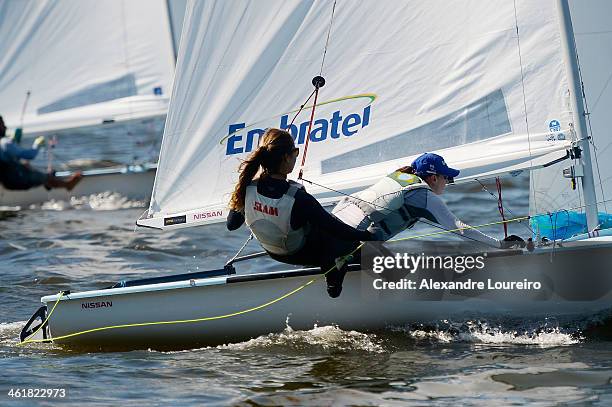 Isabel Swan and Renata Decnop sail on Sao Francisco beach for the Brazil Sail Cup 2014 on January 11, 2014 in Rio de Janeiro, Brazil.