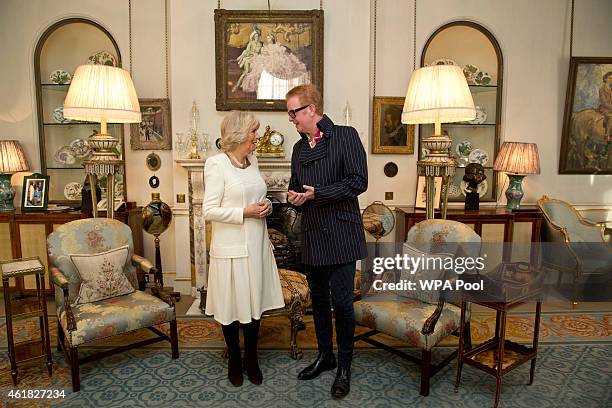 Camilla, Duchess of Cornwall meets radio presenter Chris Evans following the launch of BBC Radios 2's '500 Words', a children's story-writing...