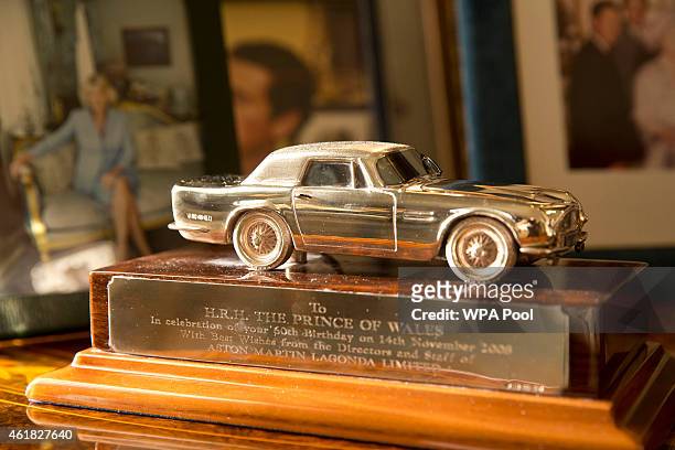 Model of the Aston Martin that Prince Charles, Prince of Wales had converted to run on bioethanol made from surplus British wine, during the meeting...